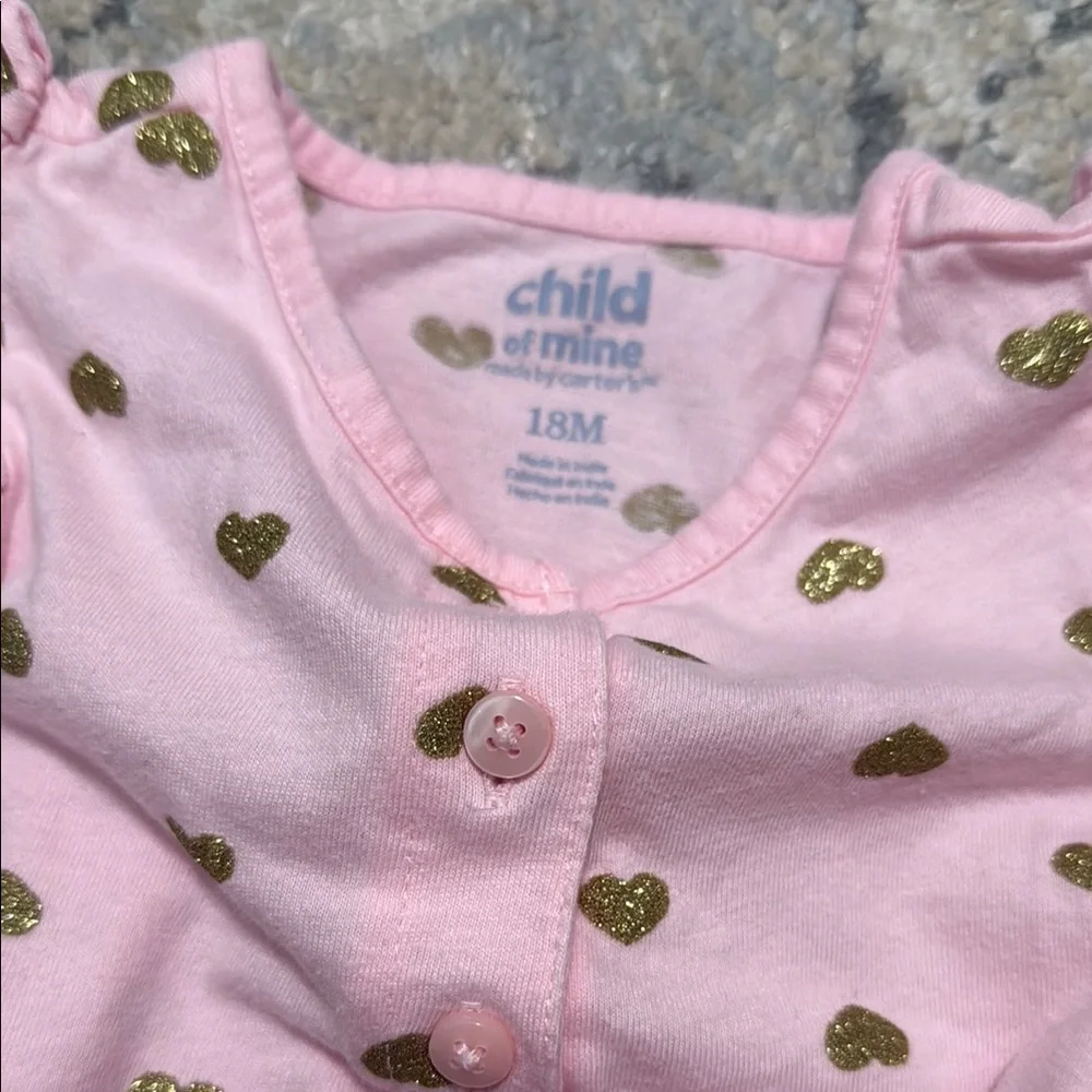 Pink Baby Onesie with Gold heart Accents - Picture 3 of 4